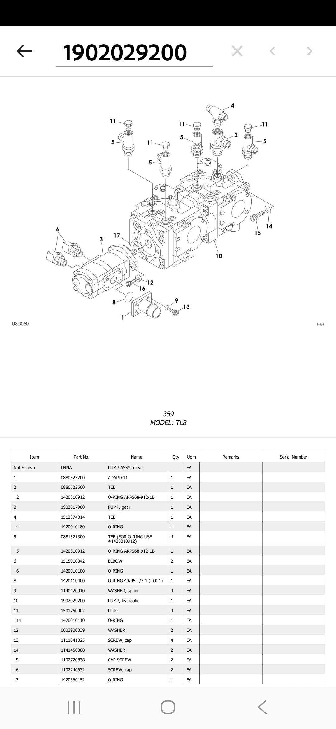 Hydraulic Pump 1902029200 for Takeuchi TL8 Track Loader