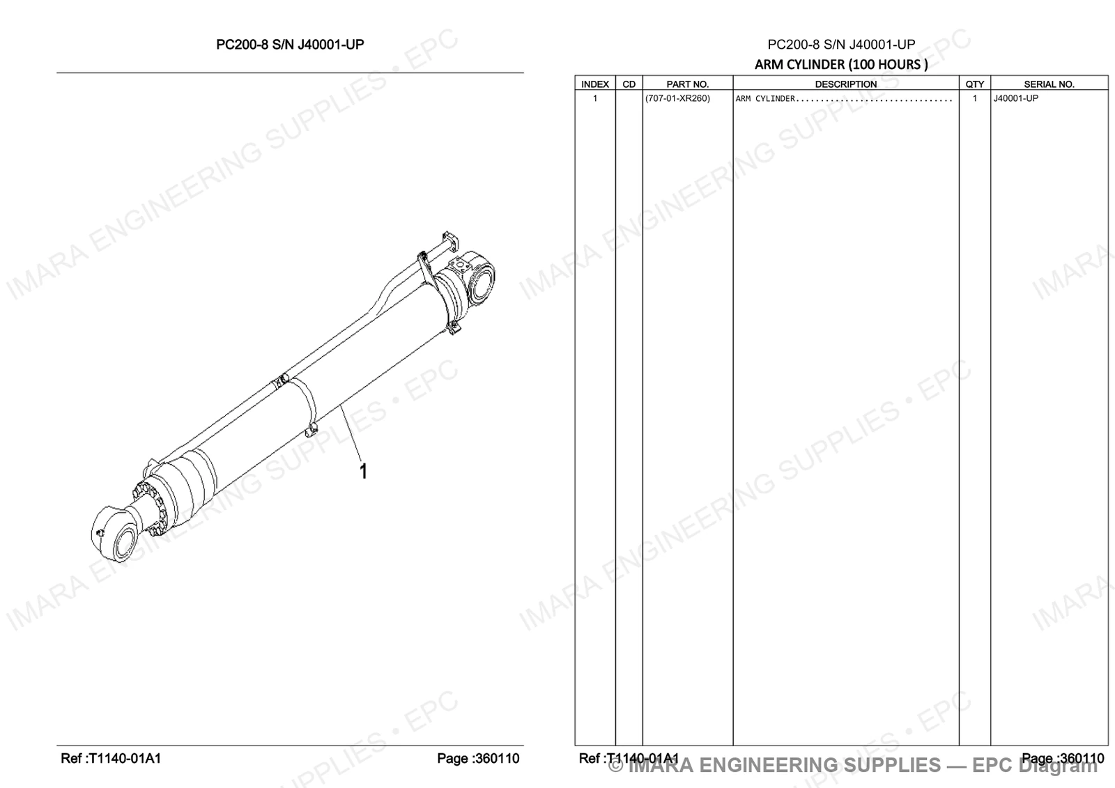 Komatsu PC200-8 Parts Diagram - ARM CYLINDER (100 HOURS )