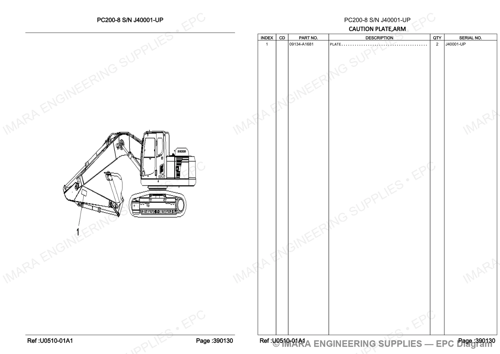 Komatsu PC200-8 Parts Diagram - CAUTION PLATE,ARM