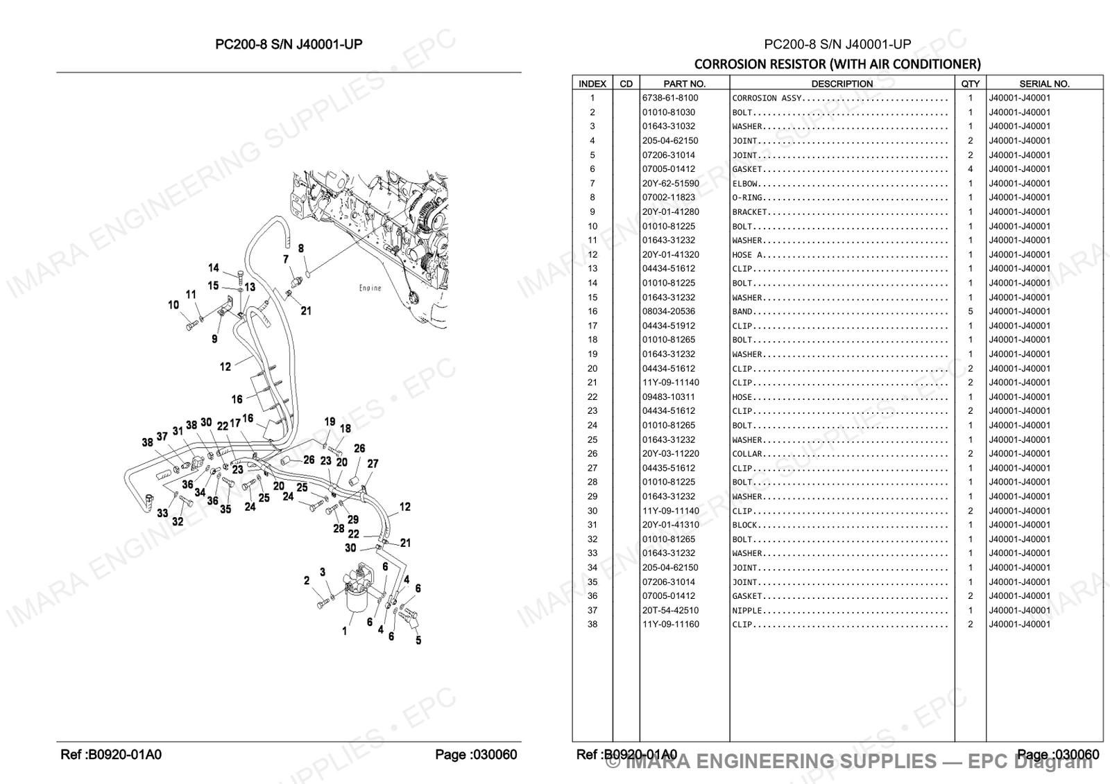 Komatsu PC200-8 Parts Diagram - CORROSION RESISTOR (WITH AIR CONDITIONER)