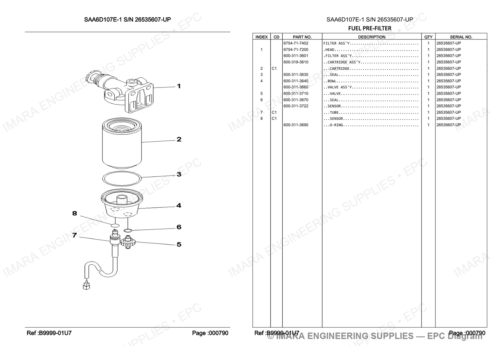 Komatsu PC200-8 Parts Diagram - FUEL PRE-FILTER