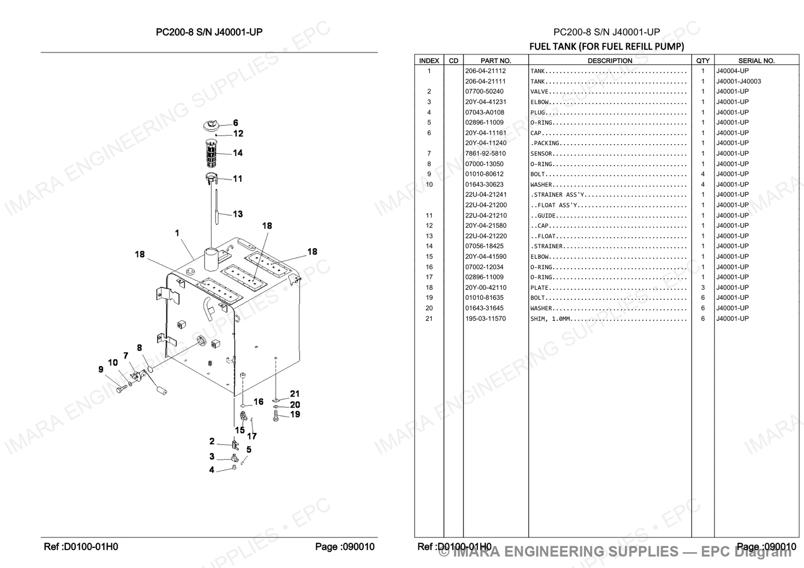 Komatsu PC200-8 Parts Diagram - FUEL TANK (FOR FUEL REFILL PUMP)