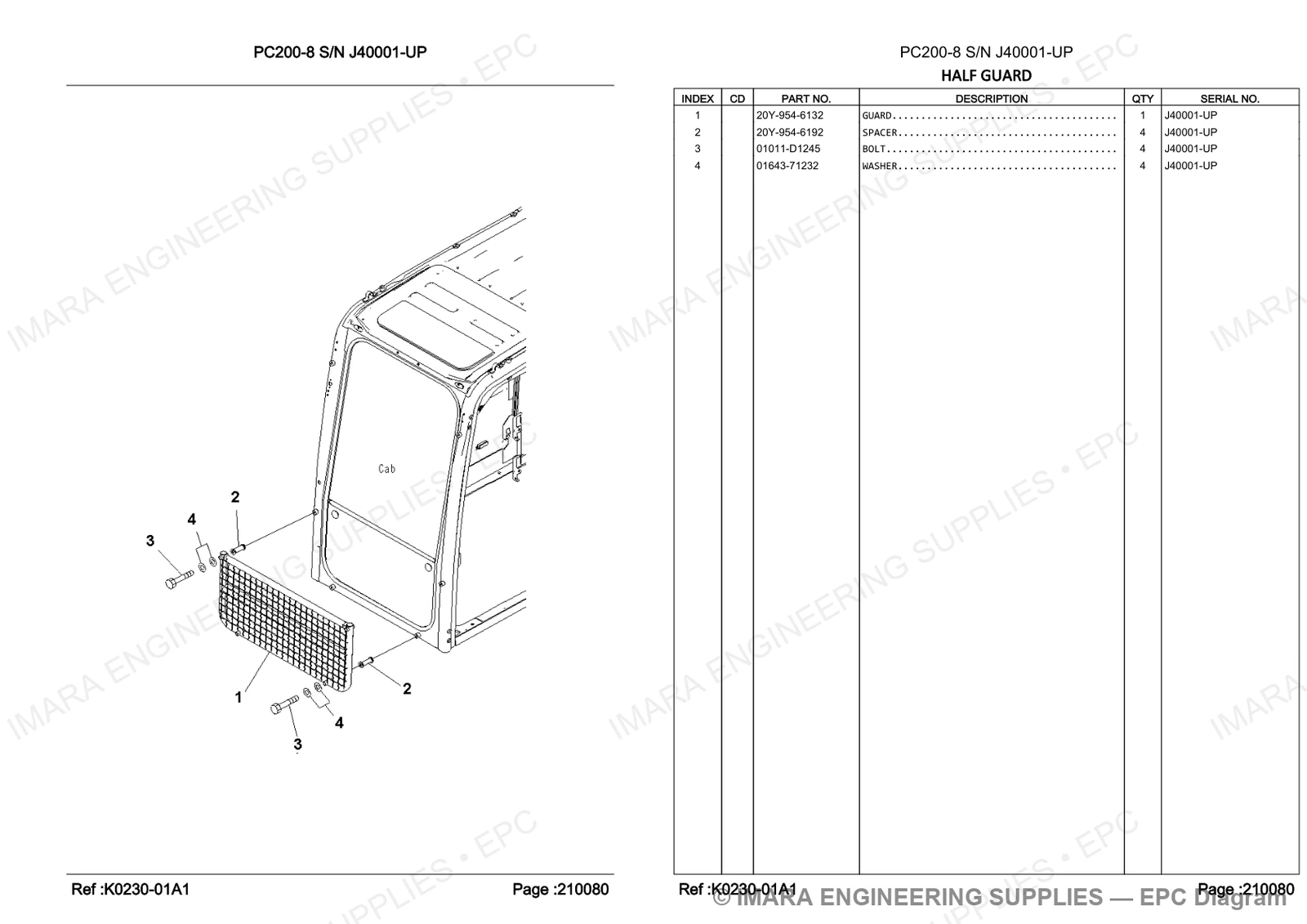 Komatsu PC200-8 Parts Diagram - HALF GUARD