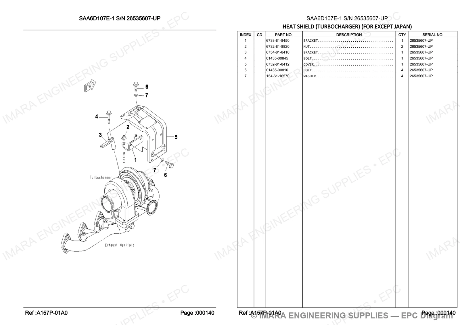 Komatsu PC200-8 Parts Diagram - HEAT SHIELD (TURBOCHARGER) (FOR EXCEPT JAPAN)