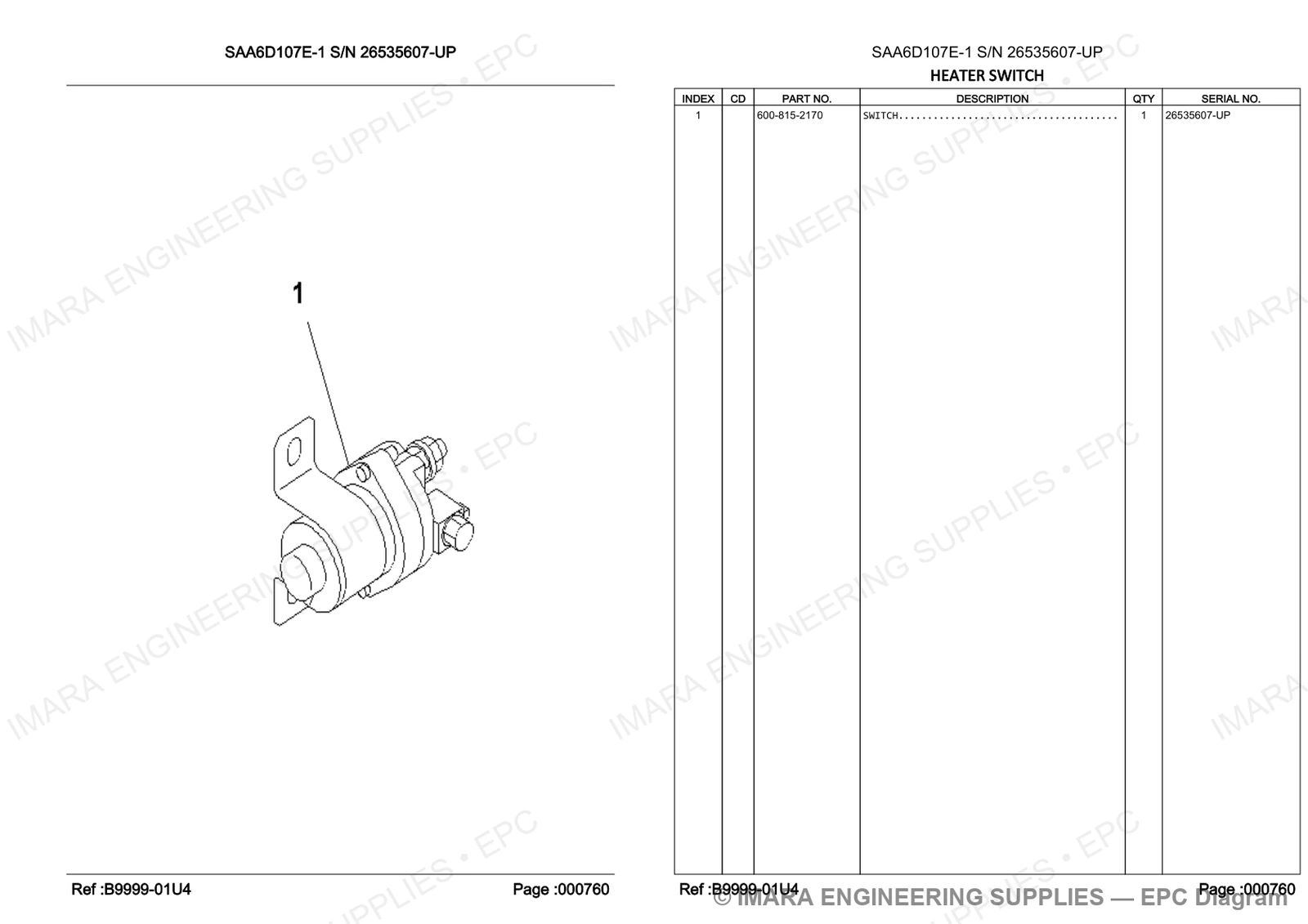 Komatsu PC200-8 Parts Diagram - HEATER SWITCH