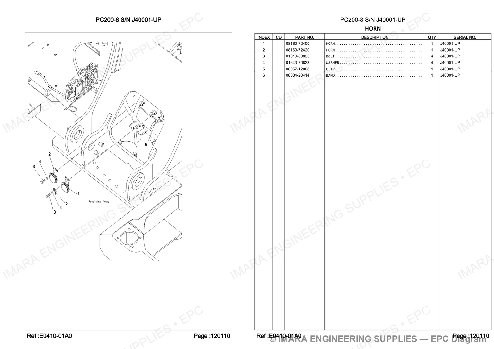 Komatsu PC200-8 Parts Diagram - HORN