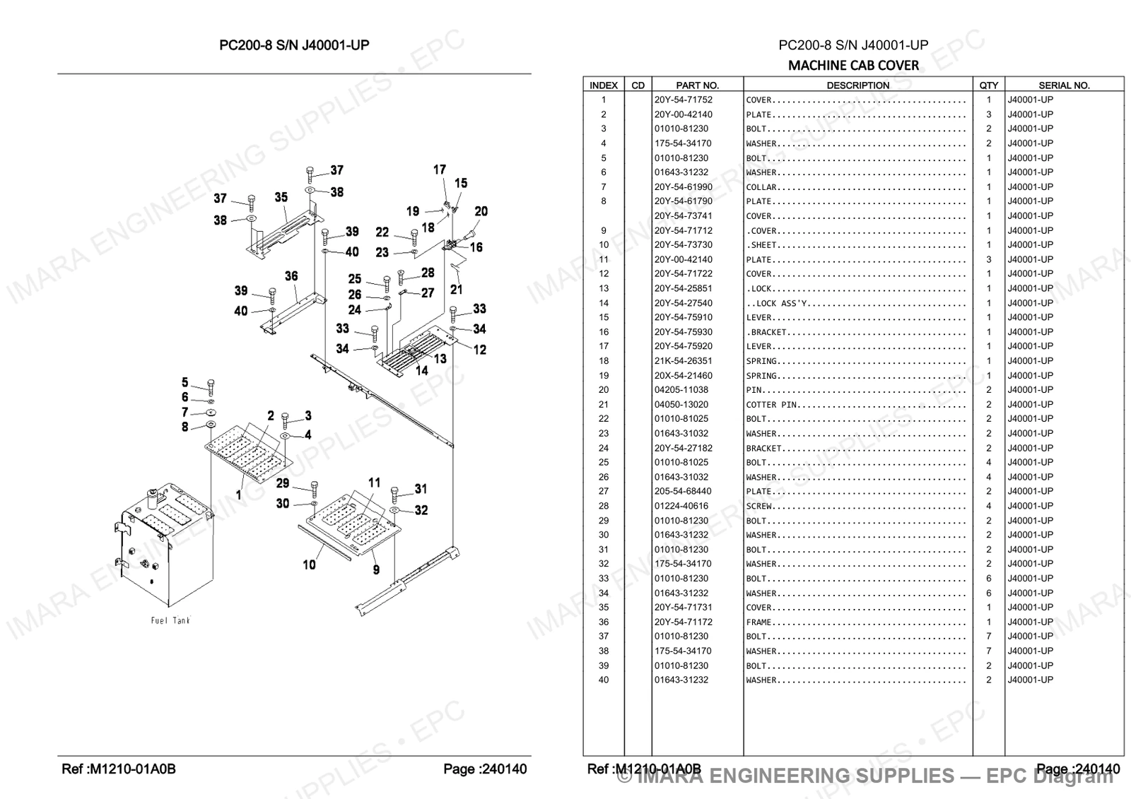 Komatsu PC200-8 Parts Diagram - MACHINE CAB COVER