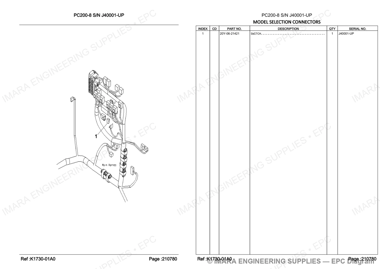 Komatsu PC200-8 Parts Diagram - MODEL SELECTION CONNECTORS