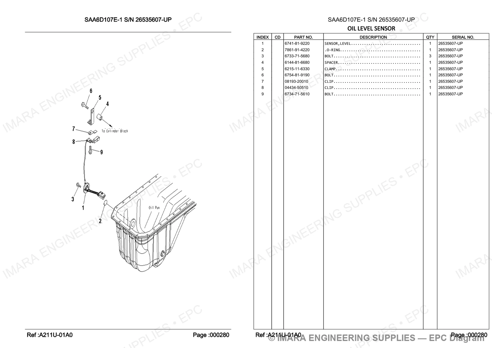 Komatsu PC200-8 Parts Diagram - OIL LEVEL SENSOR