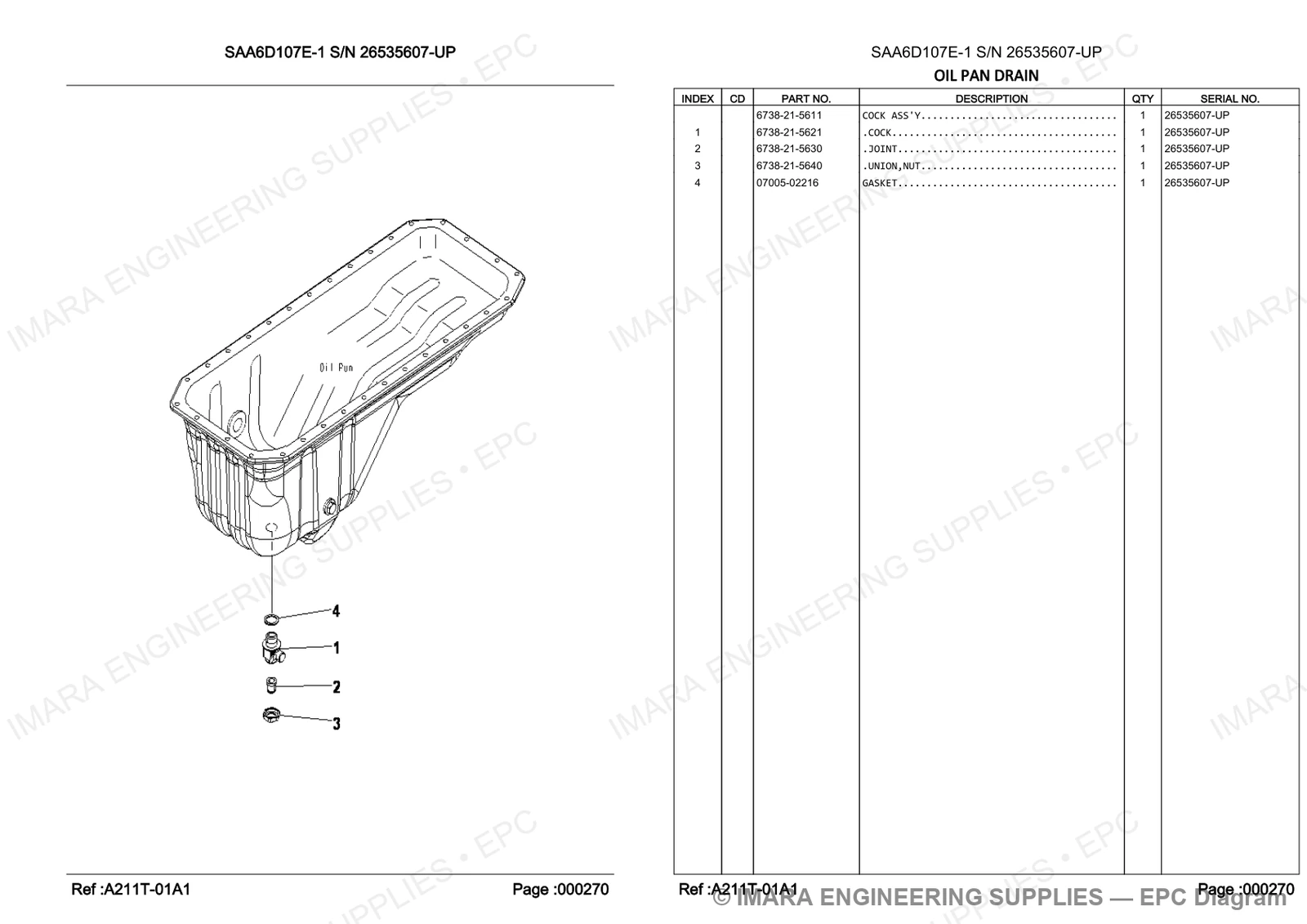 Komatsu PC200-8 Parts Diagram - OIL PAN DRAIN