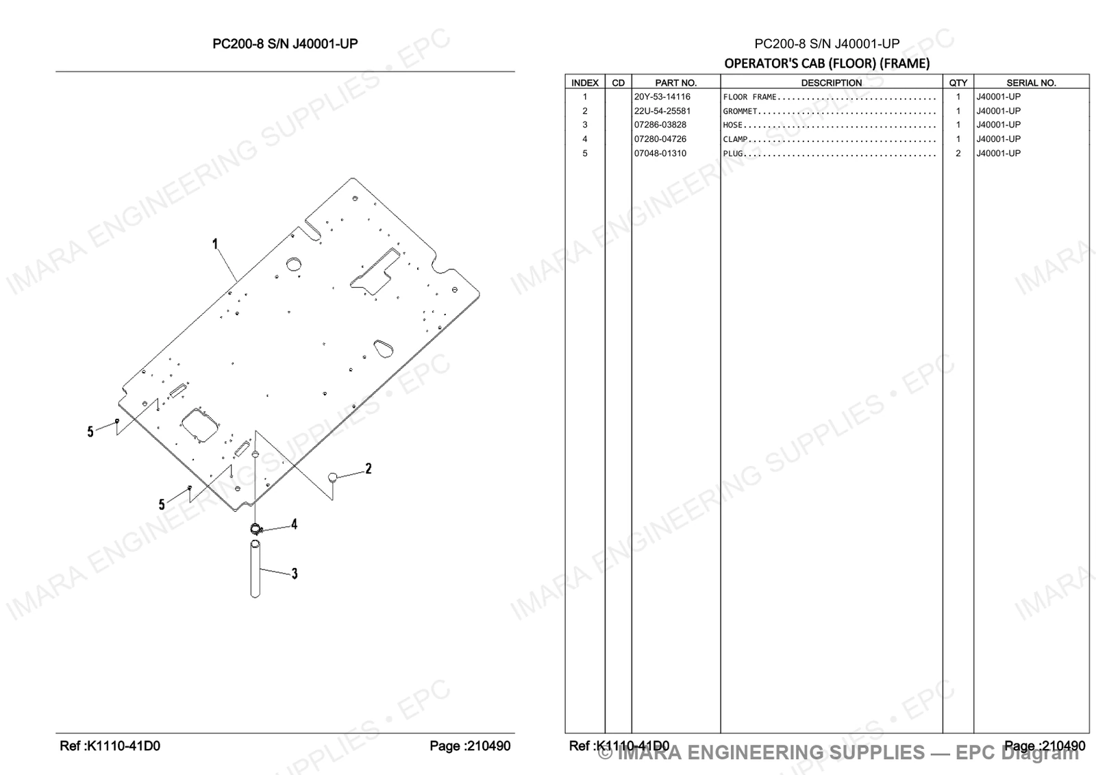 Komatsu PC200-8 Parts Diagram - OPERATOR'S CAB (FLOOR) (FRAME)