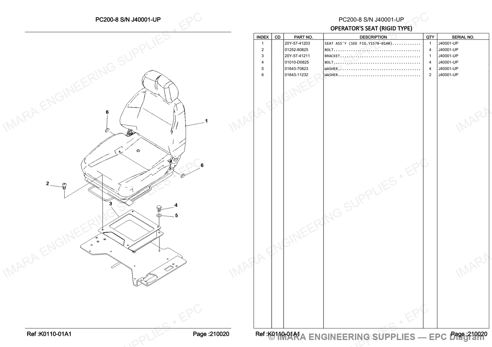 Komatsu PC200-8 Parts Diagram - OPERATOR'S SEAT (RIGID TYPE)
