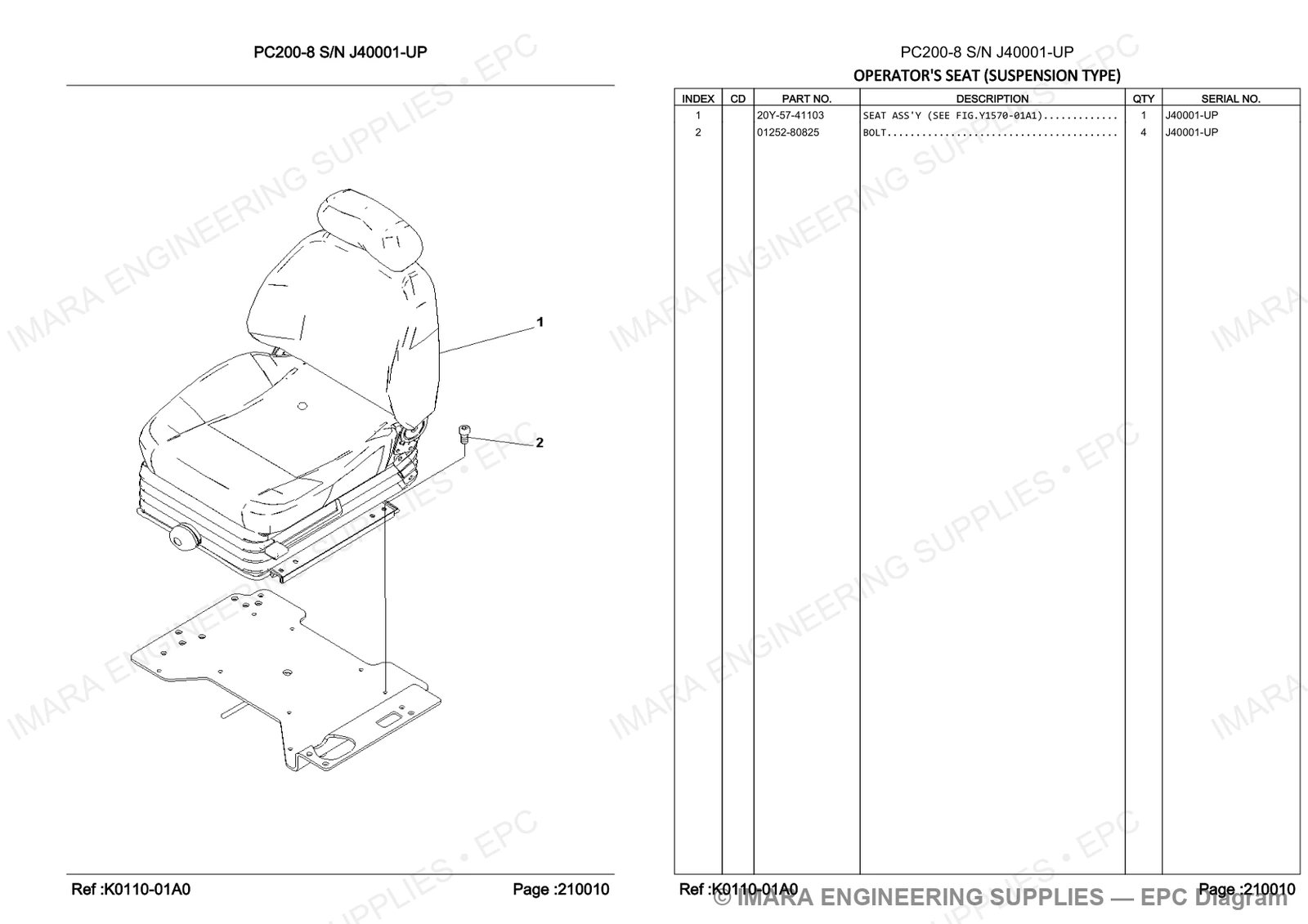 Komatsu PC200-8 Parts Diagram - OPERATOR'S SEAT (SUSPENSION TYPE)