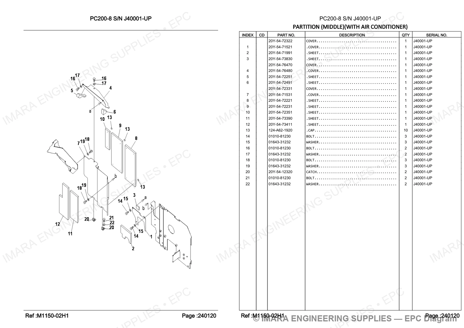 Komatsu PC200-8 Parts Diagram - PARTITION (MIDDLE)(WITH AIR CONDITIONER)