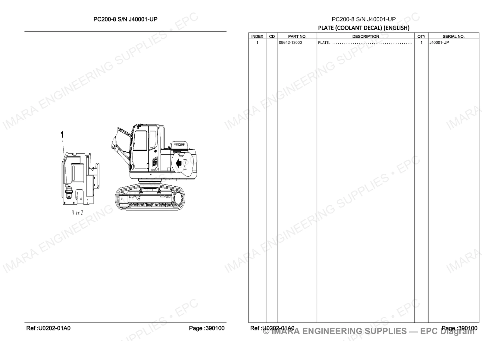 Komatsu PC200-8 Parts Diagram - PLATE (COOLANT DECAL) (ENGLISH)