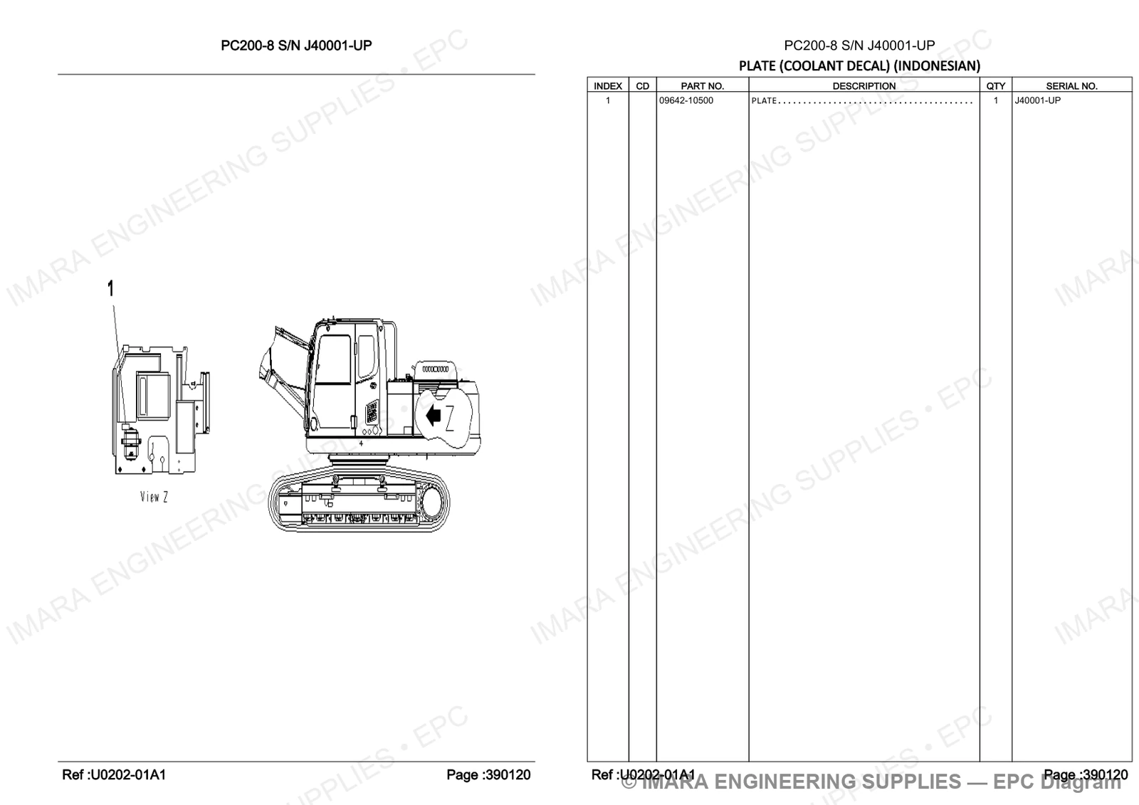 Komatsu PC200-8 Parts Diagram - PLATE (COOLANT DECAL) (INDONESIAN)