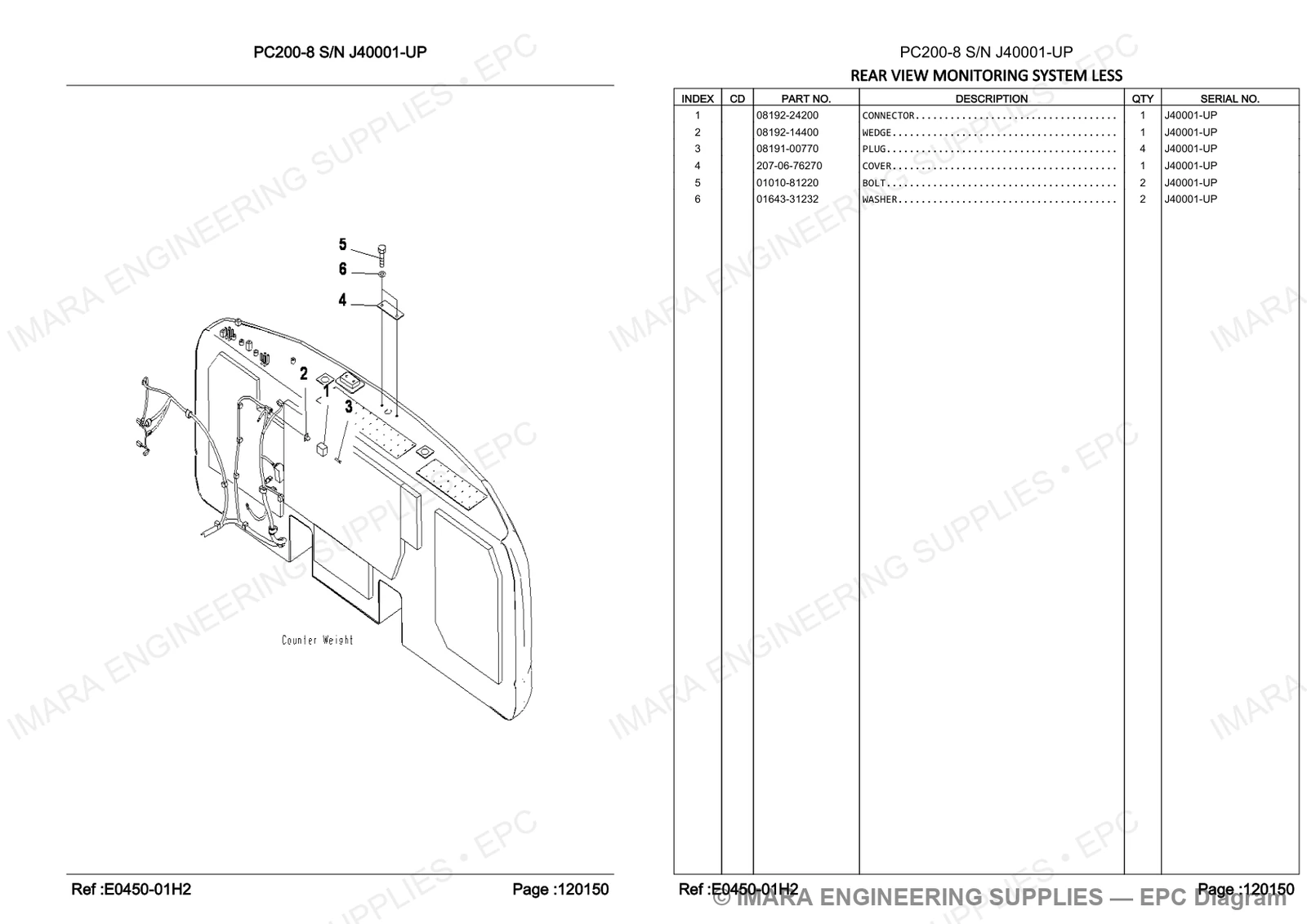 Komatsu PC200-8 Parts Diagram - REAR VIEW MONITORING SYSTEM LESS
