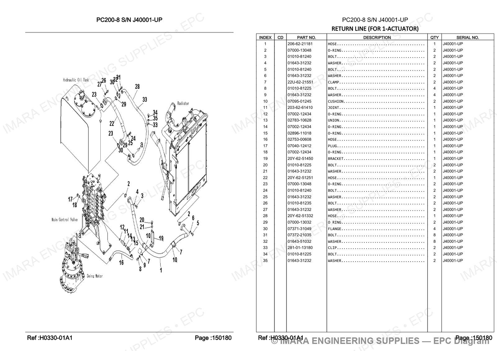 Komatsu PC200-8 Parts Diagram - RETURN LINE (FOR 1-ACTUATOR)
