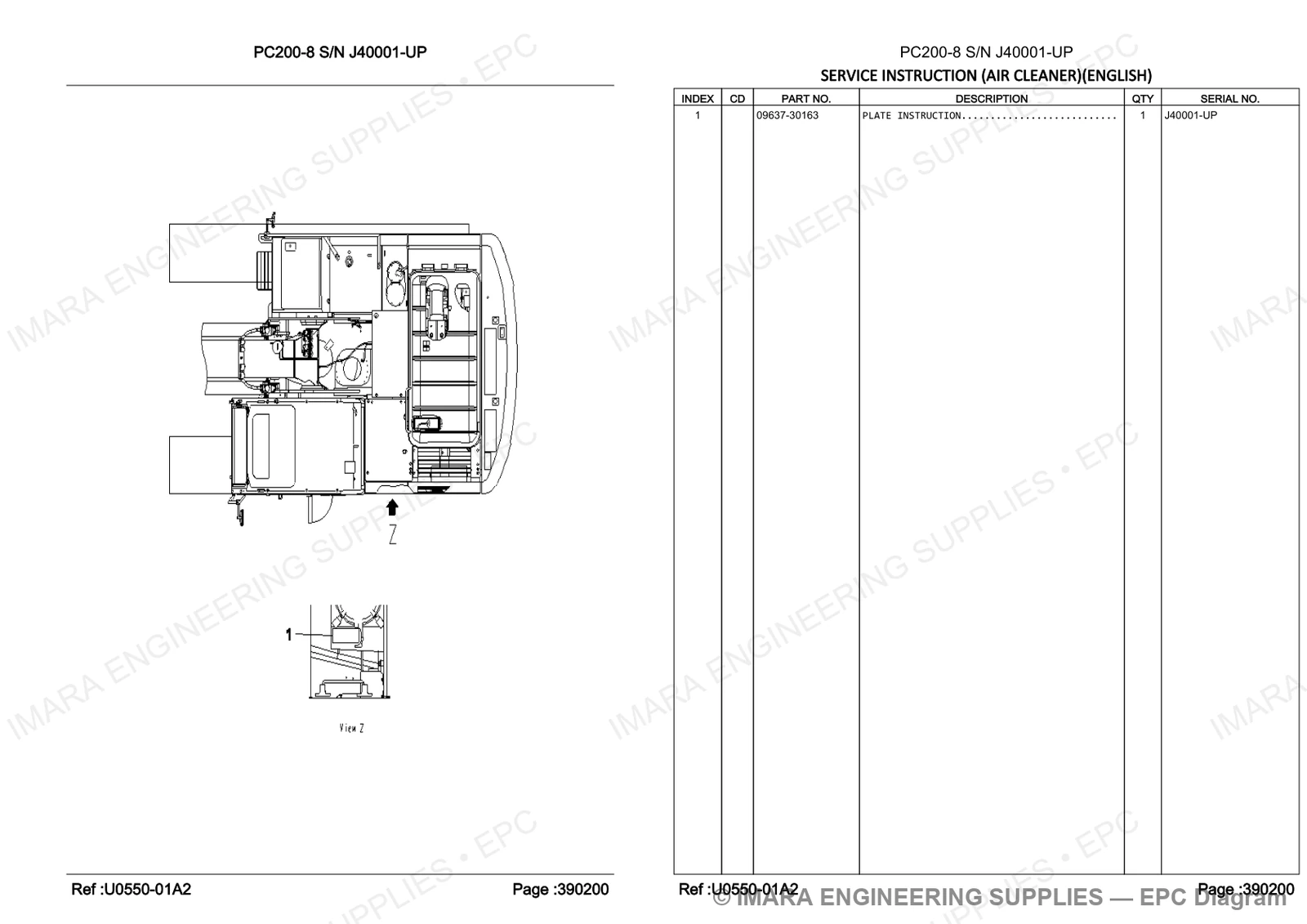 Komatsu PC200-8 Parts Diagram - SERVICE INSTRUCTION (AIR CLEANER)(ENGLISH)