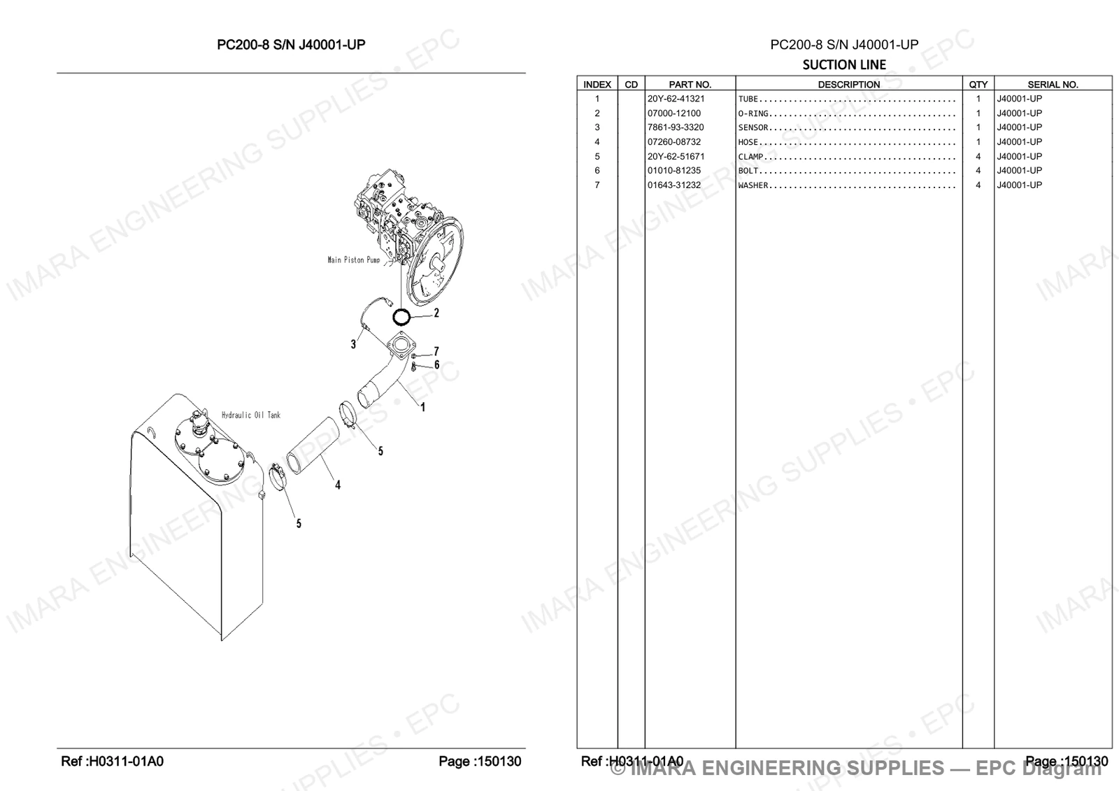 Komatsu PC200-8 Parts Diagram - SUCTION LINE