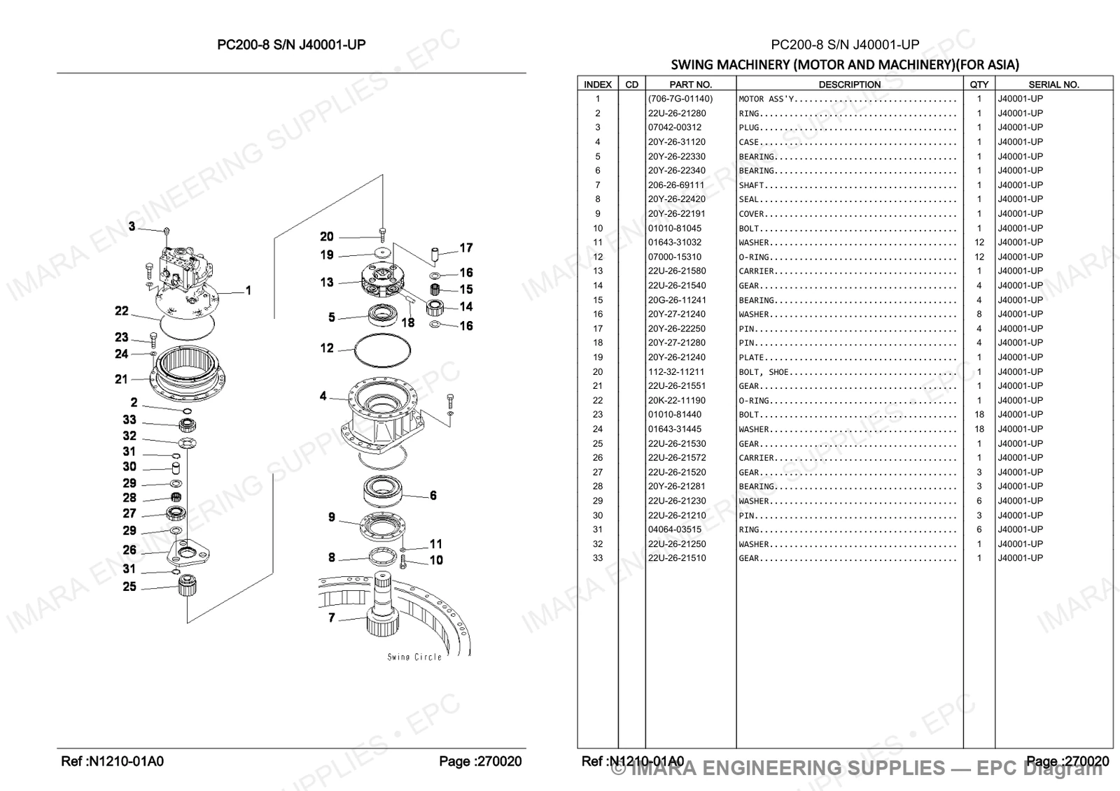 Komatsu PC200-8 Parts Diagram - SWING MACHINERY (MOTOR AND MACHINERY)(FOR ASIA)