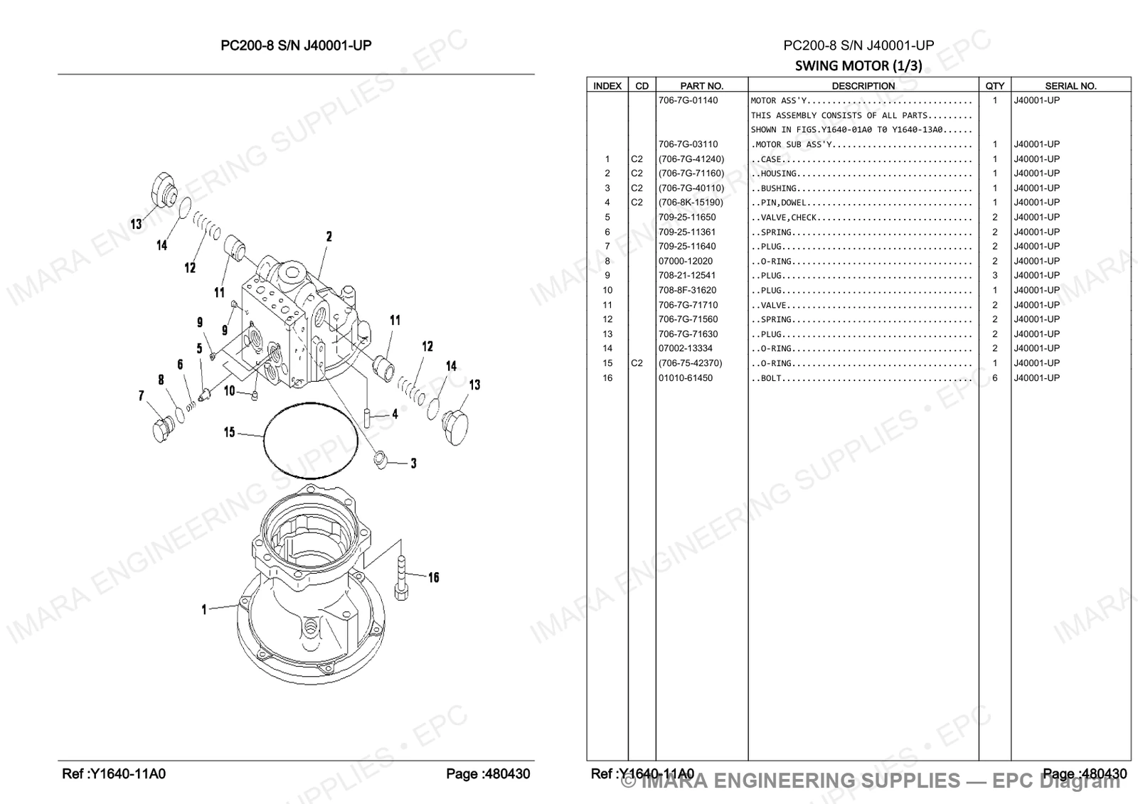 Komatsu PC200-8 Parts Diagram - SWING MOTOR (1/3)