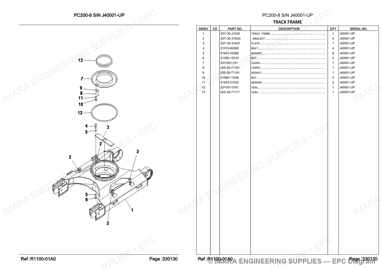 Komatsu PC200-8 Parts Diagram - TRACK FRAME