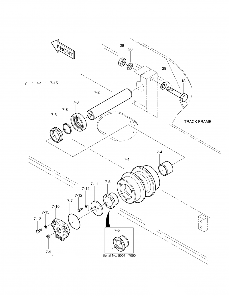 Carrier Roller 270-00047B 27000047B for Doosan DX300 Excavator