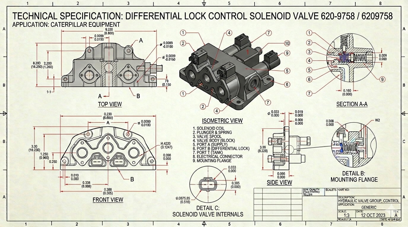 Differential Lock Control Solenoid Valve 620-9758 6209758 for Caterpillar Wheel Loader 962 950 972