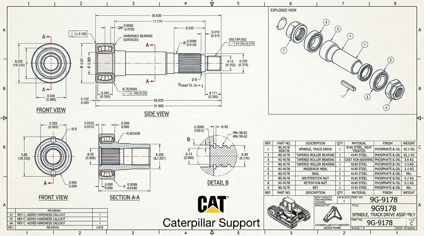 Spindle 9G-9178 9G9178 for Caterpillar Bulldozer & Track-Type Tractor D6H D6R